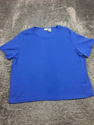 White Stag Shirt Woman Size 30W / 32W Blue Short Sleeve Plus Stretch