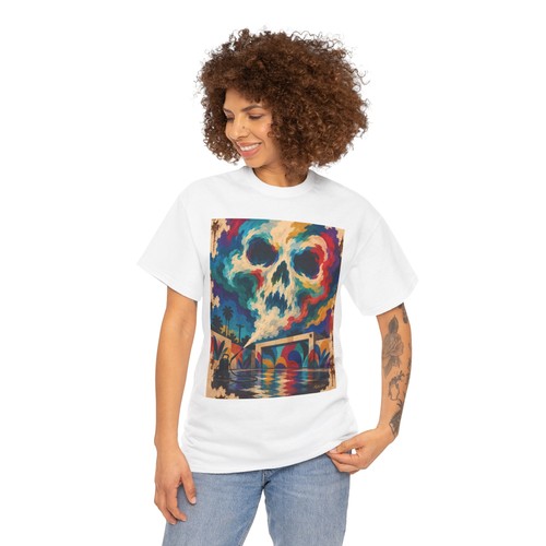 Skull Folk Horror Psychedelic Street Art Men Women Heavy Cotton Shirt - $24.38