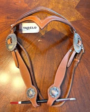 Tabelo Brand V- Browband Leather Headstall Copper Conchos & Buckles Economy New
