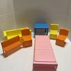 VTG 70s Mattel Barbie Townhouse Orange Yellow Plastic Furniture Sofa Chair Lot