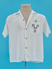 Men's VTG 50s White Rayon Gabardine Embroidered Shirt Sz S 1950s Monte Carlo