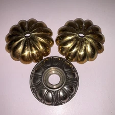 Lot 3 Vintage Brass Rosette Backplates Escutcheon Repair Parts