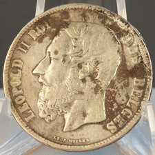 Belgium 1869 Silver 5 Francs Coin. .7233 ASW