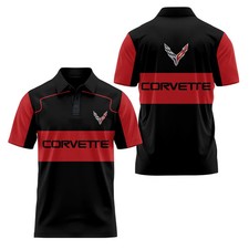 NEW Custom Name Corvette Logo Racing Red Black 3D Polo Shirt Men's S-5XL