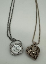 Vintage Heart Locket Rhinestone Watch Pendant Necklace