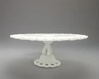 Vintage Westmoreland Doric Lace Milk Glass Pedestal Cake Stand 11.5”