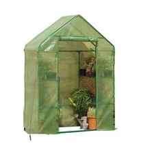 Gardman Walk In Greenhouse with 2 Tier Shelving Unit and Zippered Door, Green