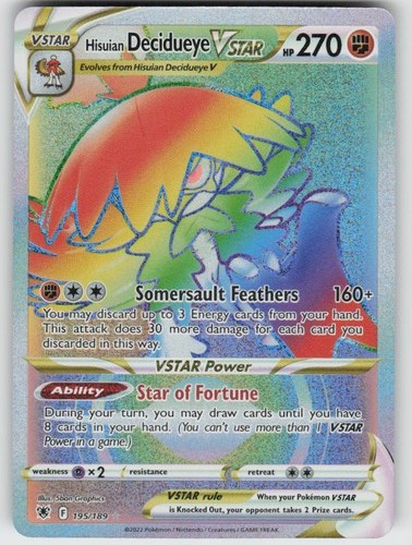 Hisuian Decidueye VSTAR 195/189 Rainbow Rare Astral Radiance Near Mint