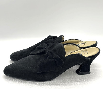 Sam Eldelman Suede Shoes 6.5B Bow Black Kitten Heels Goth Witcy CosplayVictorian