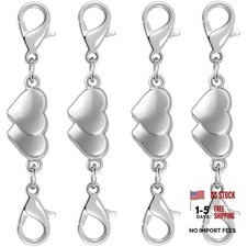 Magnetic Necklace Clasps and Closures, Heart Shape, Double Lobster 4pcs silver