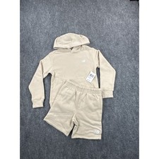 New Balance Boys Size 7 Beige 2PC Athletic Fleece NB Logo Hoodie Short Set NWT