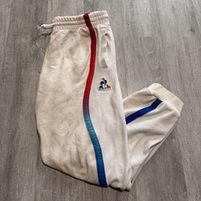 Le Coq Sportif Sweatpants Mens 30 White France Olympic Side Stripe Joggers