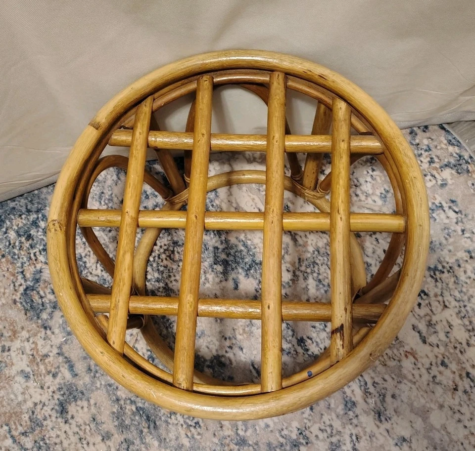 Vintage MCM Bamboo Bentwood Rattan Round Footstool Ottoman Plant Stand - Image 2 of 4