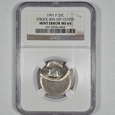 1991 P 25c 40% Off Center Quarter - Rare Mint Error coin NGC MS64