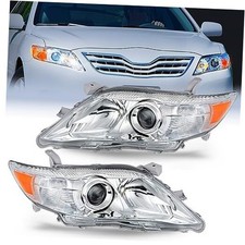 Headlight Assembly Fit 2010-2011 Camry Chrome Housing Amber Reflector