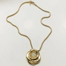 Vintage ALFRED PHILIPPE TRIFARI Rose Flower Pendant Necklace Rhinestones