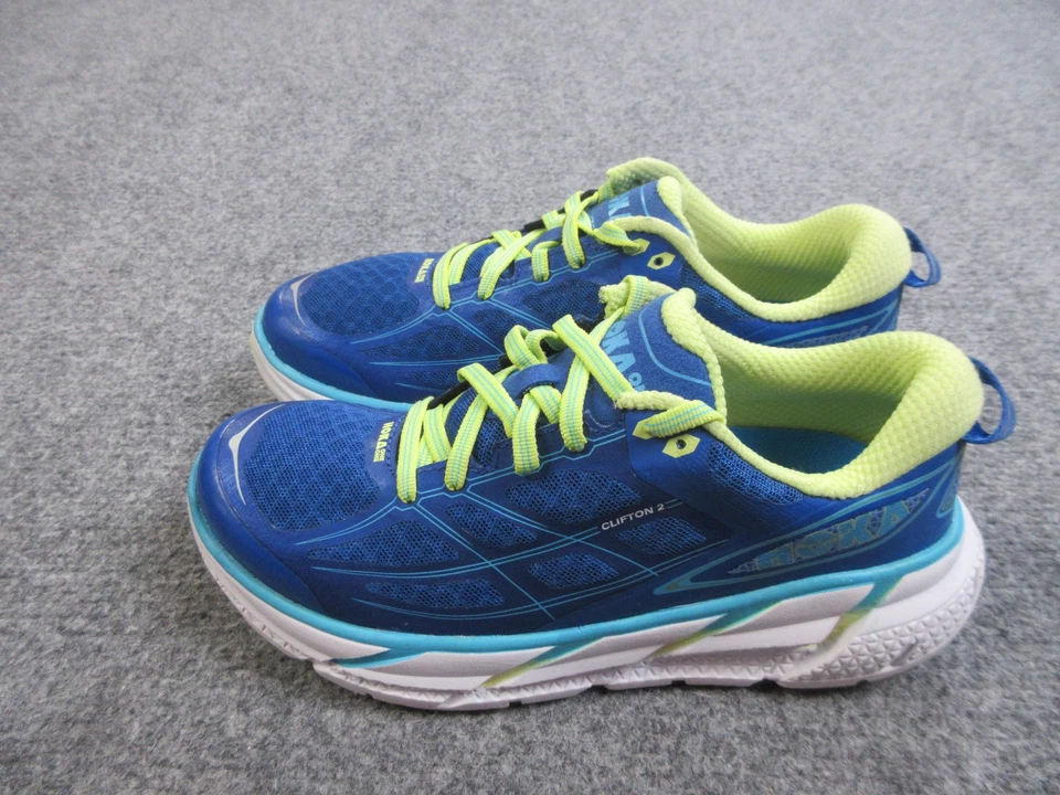Zapatos para correr de carretera Hoka One One Clifton 2 para mujer talla 8 azul lima 1008329 TBSLM Foto 3 de 4