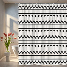 Black and White Geometric Shower Curtain, Modern Bathroom Decor
