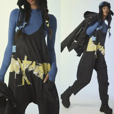 Free People - Movement - Washed Black Onyx Printed- Hot Shot Jumpsuit Sz S