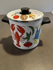 VTG MCM San Ignacio Enamel Enamelware Seafood Stock Pot  7 1/2 Inch Steamer
