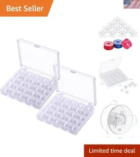 50 Transparent Plastic Sewing Machine Bobbins with 2 Storage Boxes - Class 15