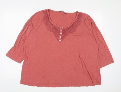 Bonmarché Damen Basic T-Shirt rosa Baumwolle Größe 24 V-Ausschnitt - bestickt