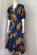 FARM RIO Blue Floral Bananas Mermaid Ruffles Midi Dress Sz medium NWOT