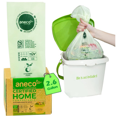 (Include 10 Bonus Bags) ANECO 100% Compostable Waste Bags 2.6 Gallon, Extra Thic