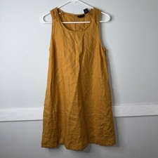 Tahari Mustard Linen Sleeveless Dress w/ Pockets, Key Hole Back S Lagenlook