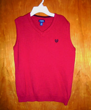 Chaps Boys Vest Sweater Holiday Knit red Pullover V-Neck Sleeveless size L 14/16