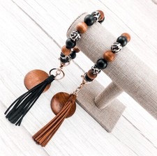 Cheetah Print/Wooden Beaded Keychain Wristlet