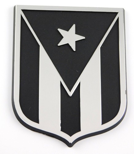 Puerto Rico Flag Black Chrome plastic flag car emblem decal sticker crest PRBC - Imagen 7 de 8
