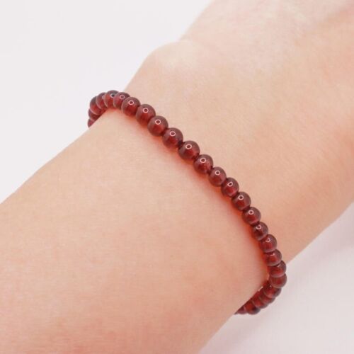 A++ Rot Granat Glatt Rund 6-8 mm Edelstein Perlen Dehnbar Herren Damen Armband - Bild 10 von 12