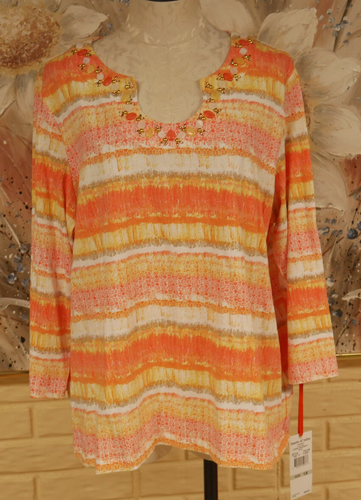 NWT COOL HEARTS OF PALM WOMAN SZ 1X MULTICOLOR COTTON STRETCH 3/4-LONG SLEEVES - 第 1/5 張圖片