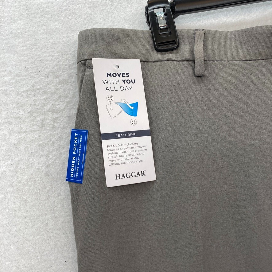 Haggar Dress Pants Mens 38x29 Gray Stretch Active Series Straight Fit