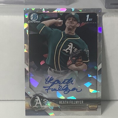 2018 Bowman Chrome Atomic Ref. Heath Fillmyer ROOKIE Auto 67/100 Athletics XP