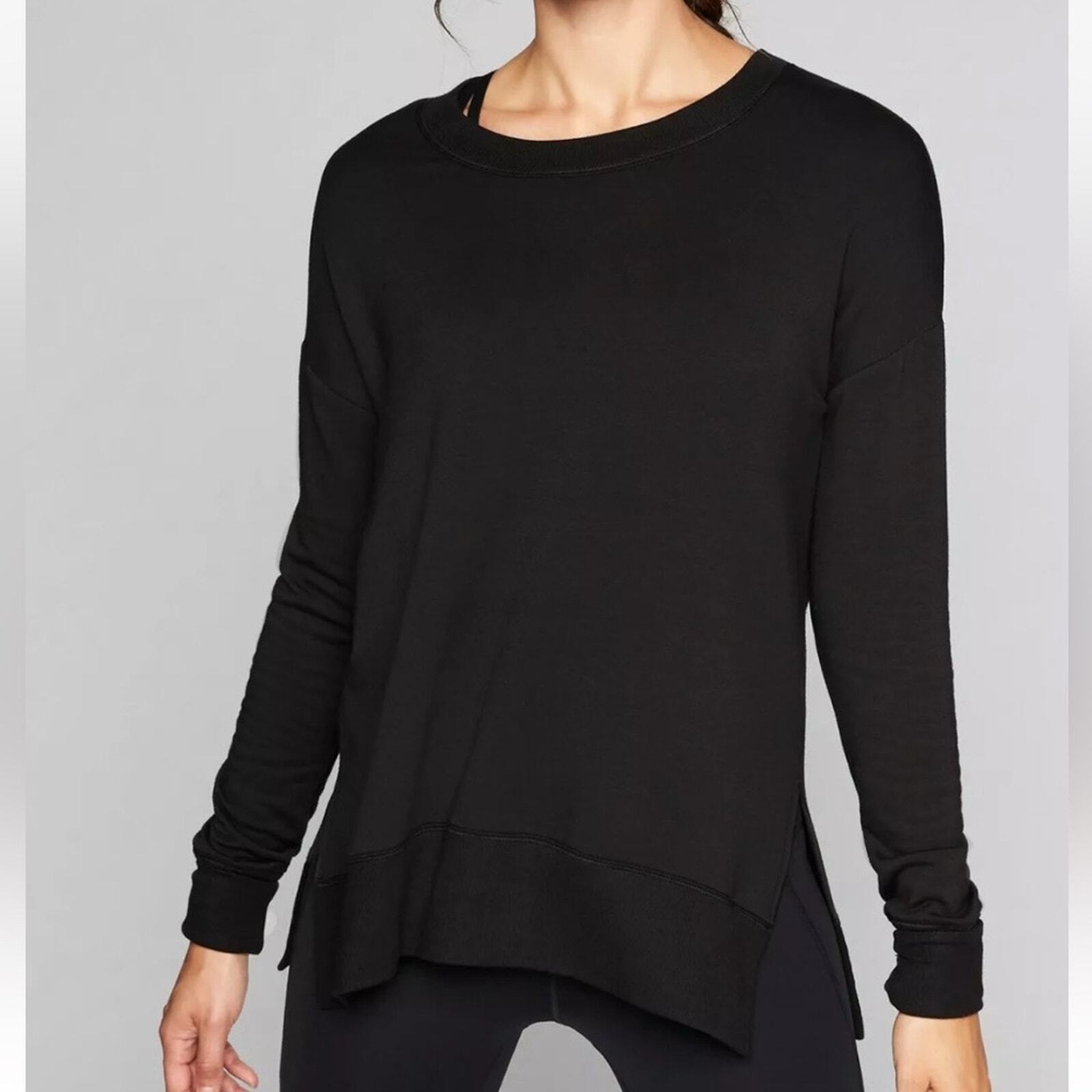 Athleta black COASTER LUXE SWEATSHIRT thumbholes pullover top small S