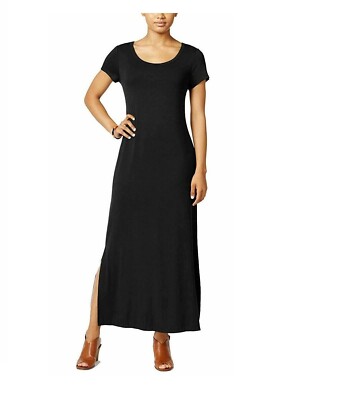Style & CO Womens Petite Black Scoop Neck Short Sleeve Maxi Dress Size P/P - NEW
