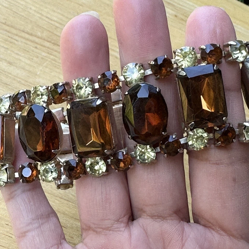 Pulsera de eslabones vintage talla 7 diamantes de imitación amarillo ámbar cristal chapado en oro Foto 4 de 4