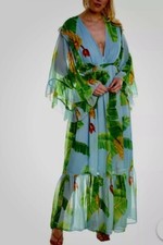 NWT FARM RIO Fresh Bananas Maxi Chiffon dress Women’s Blue Size M