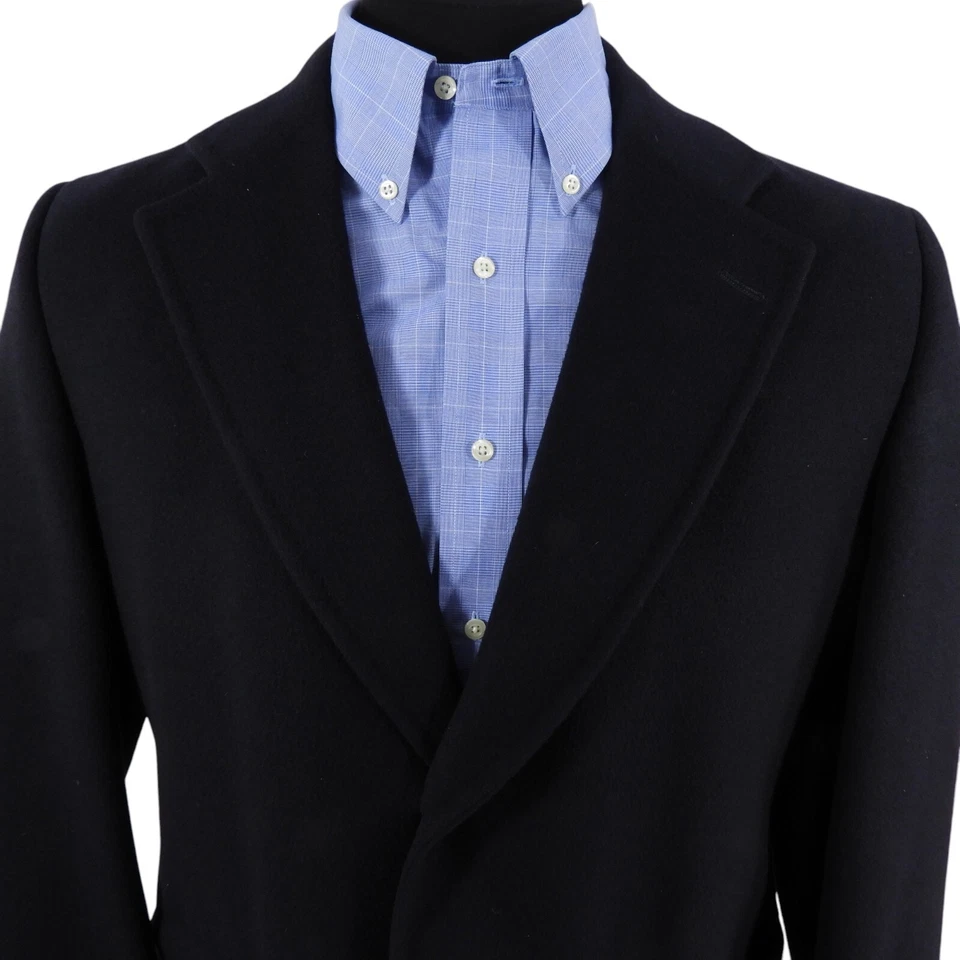 Abrigo di SILVER PURE CASHMERE Hombre 44 L Bolsillos con Solapa Largo Completo Negro COMO NUEVO Foto 4 de 4