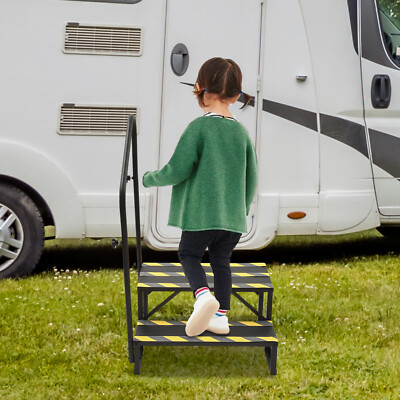 Step Ladder Porch Steps With Handrails Portable Step Stool For Travel Trailer
