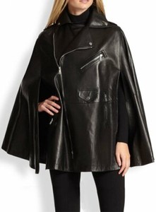 black leather cape jacket