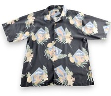 TOMMY BAHAMA Hawaiian Washable Silk Camp Shirt Mens XL Pineapple Pinup Girls