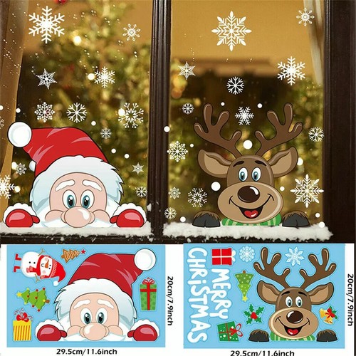 Christmas Snowflake Reindeer Santa Claus Window Cling Static Stickers Holiday De - Picture 3 of 10