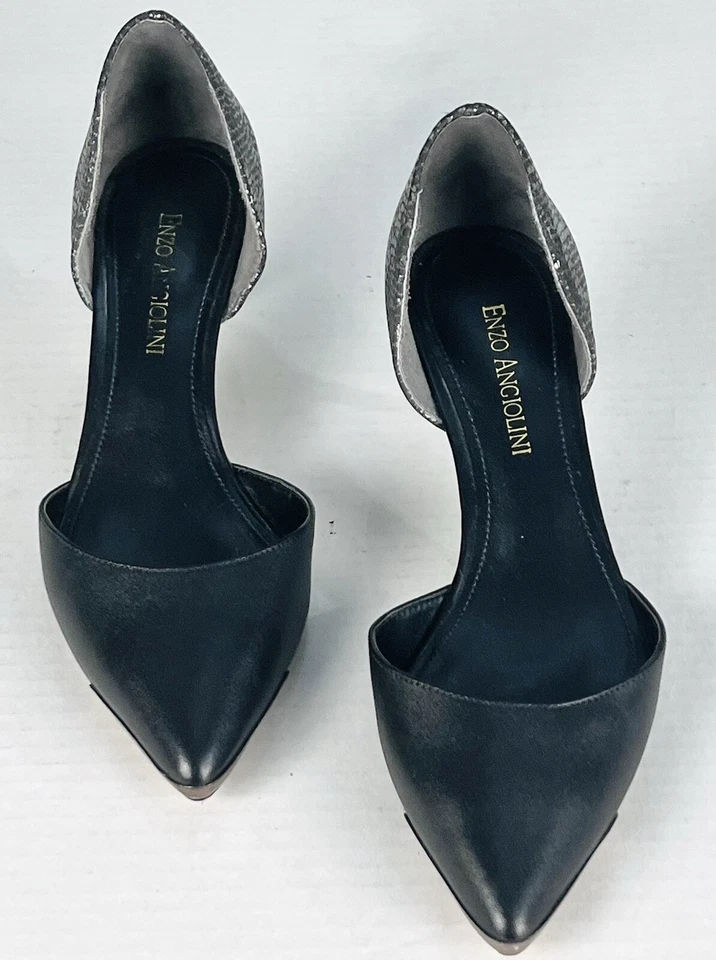 Zapatos de salón Enzo Angiolini 6,5 m negros tacón de gatito punta puntiaguda clásicos góticos brujos Foto 4 de 4