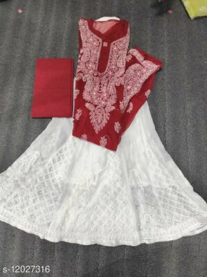 Indian Traditional Women's Embroidered Kurta Set with Sharara Chikankarai Kurta