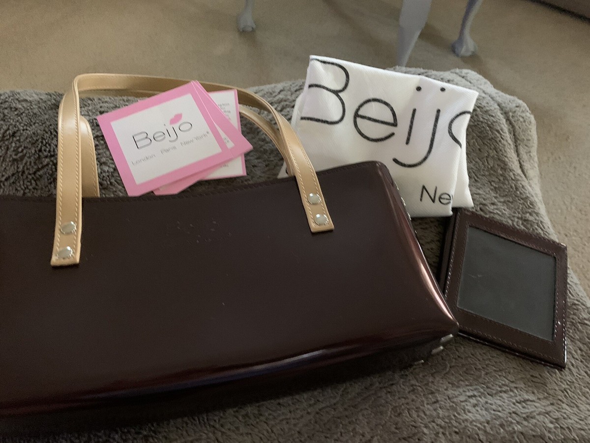 Beijo Bag, London Paris New York Handbag-Brown Shiny W/dust cover ID case