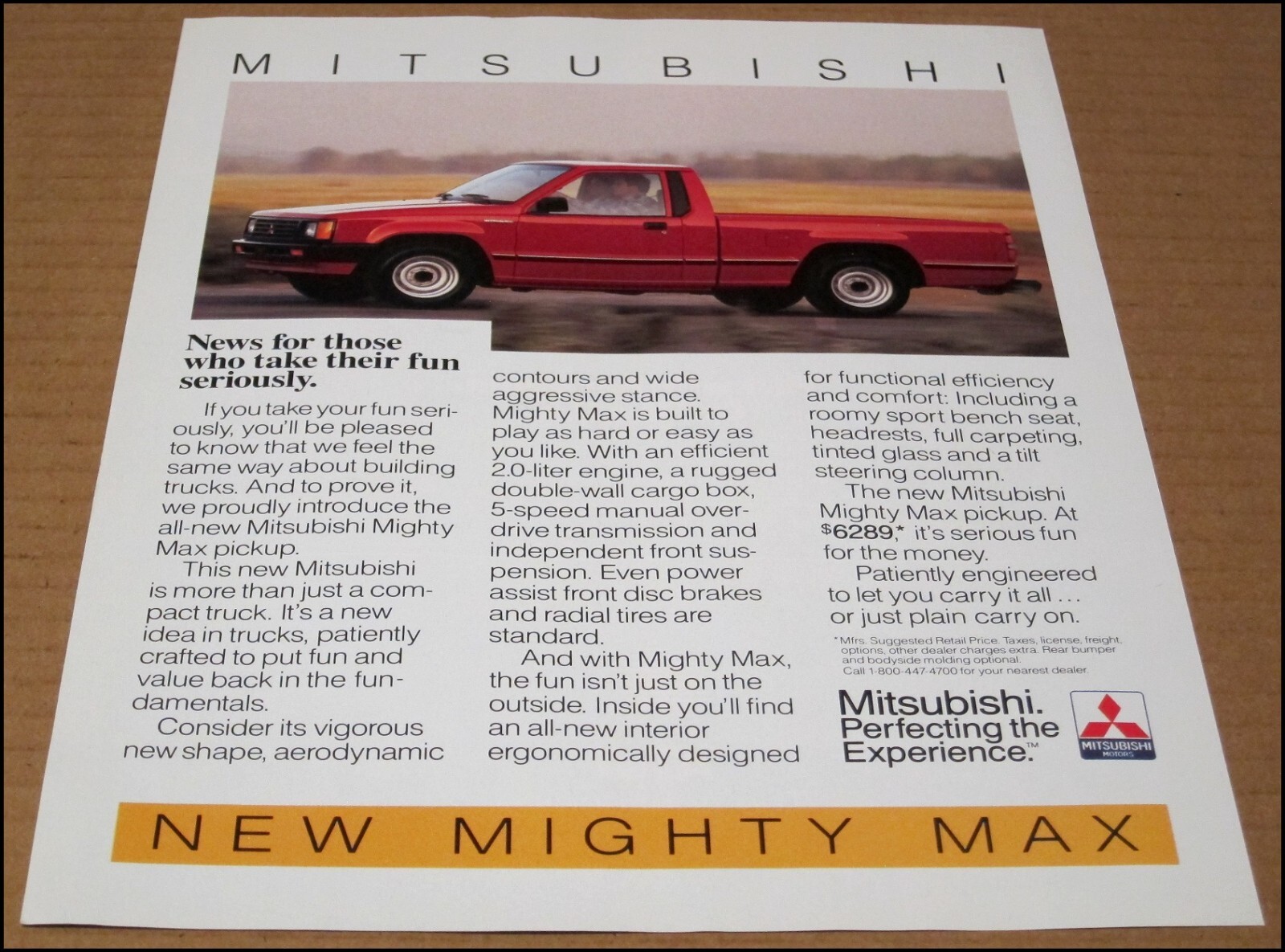 1987 Mitsubishi Mighty Max Print Ad Car Truck Auto Advertisement Vintage Pickup