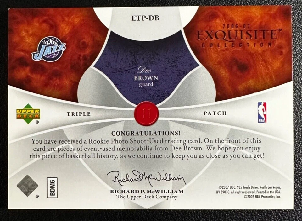DEE BROWN 2006-07 UD Exquisita Colección Triple Parches 4 Colores 09/10 Foto 2 de 2